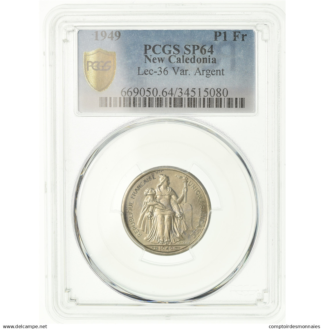 Monnaie, Nouvelle-Calédonie, Franc, 1949, Epreuve, PCGS, SP64, Argent - New Caledonia