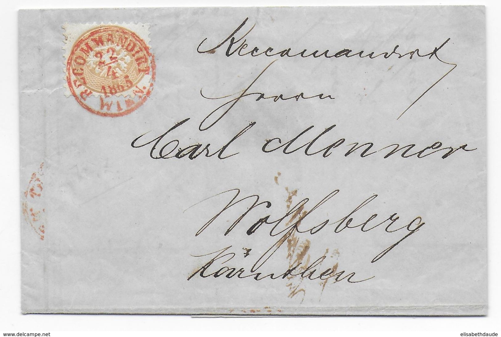 AUTRICHE - 1865 - SUPERBE LETTRE RECOMMANDEE De WIEN => WOLFSBERG - Covers & Documents