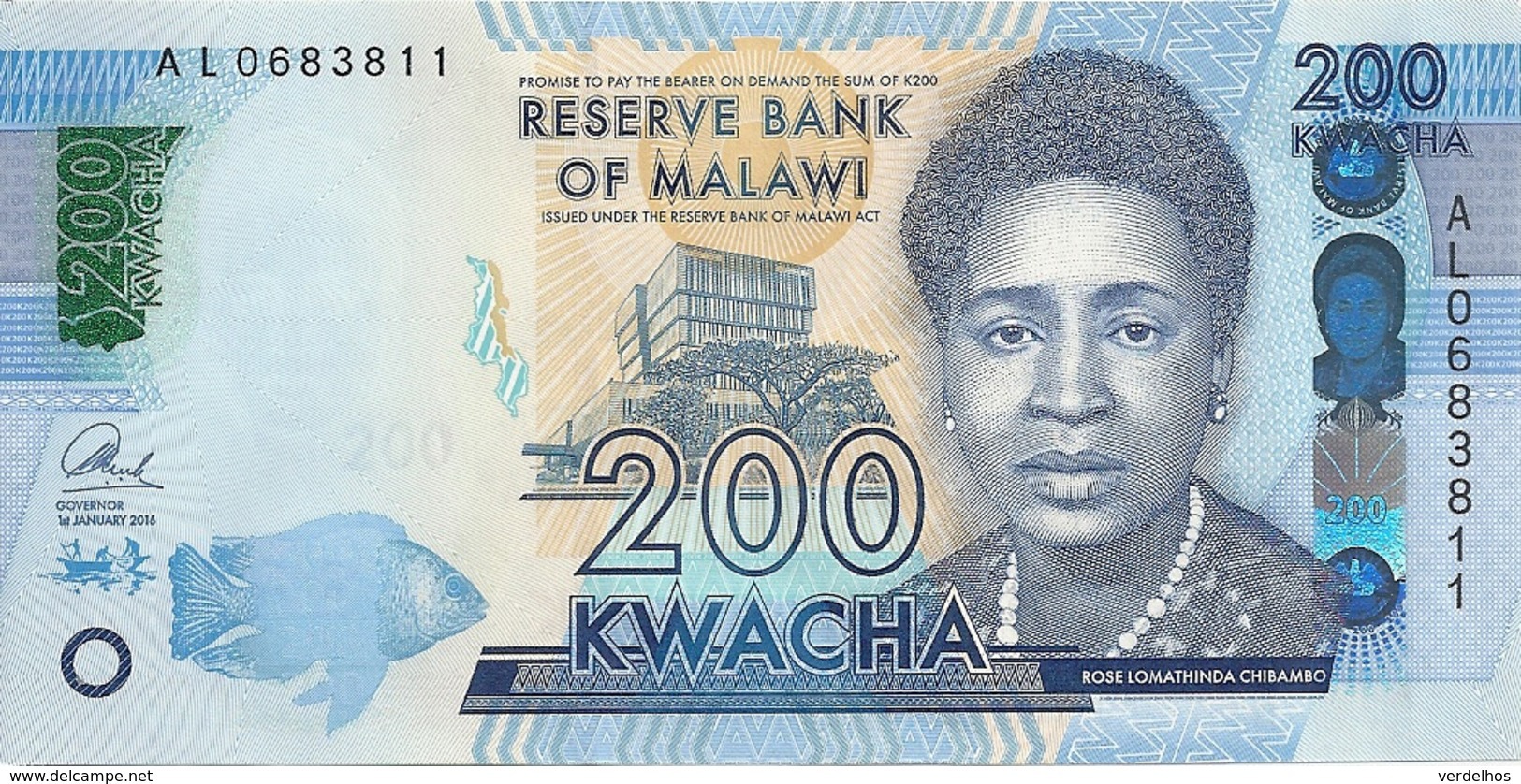 MALAWI 200 KWACHA 2016 UNC P 60 C - Malawi