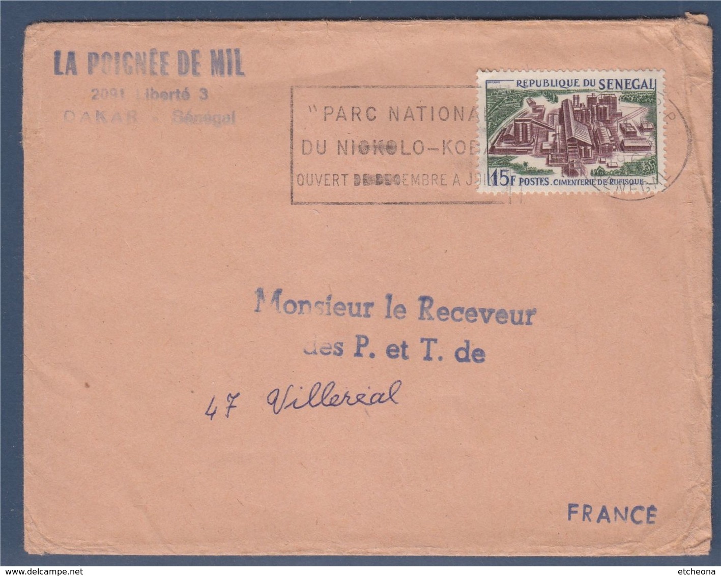 Enveloppe Sénégal à Villeréal (47) Timbre 15F Cimenterie De Rufisque Flamme 1963 Parc National - Senegal (1960-...)
