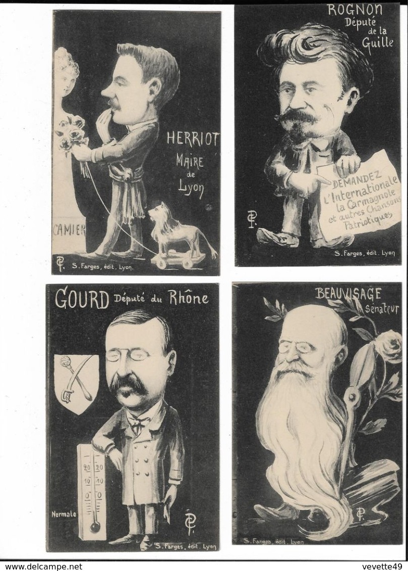 Série 21 Cartes Caricatures Hommes Politiques Du Rhône - Autres & Non Classés