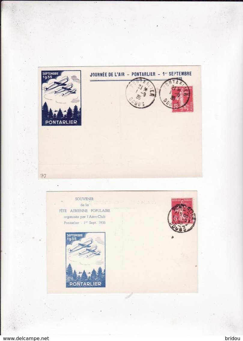 PONTARLIER AVIATION    Lot De 4 Lettres Et Cartes Postales    Fête Aérienne Septembre 1935 - Covers & Documents