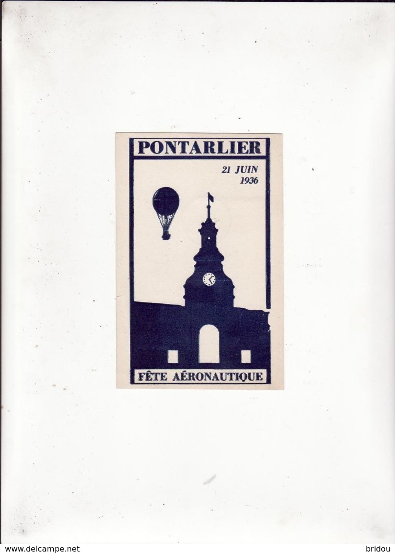 PONTARLIER AVIATION    Carte De La Fête Aéronautique Du 21 Juin 1936    Avec 2 Vignettes + 1 Timbre - Aviation