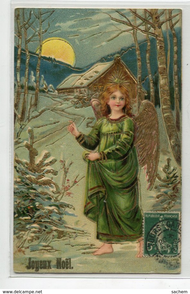 ANGES 062 Joyeux Noel Ange Pieds Nud Dans Neige Chemin   CARTE GAUFREE   Timbrée - - Anges