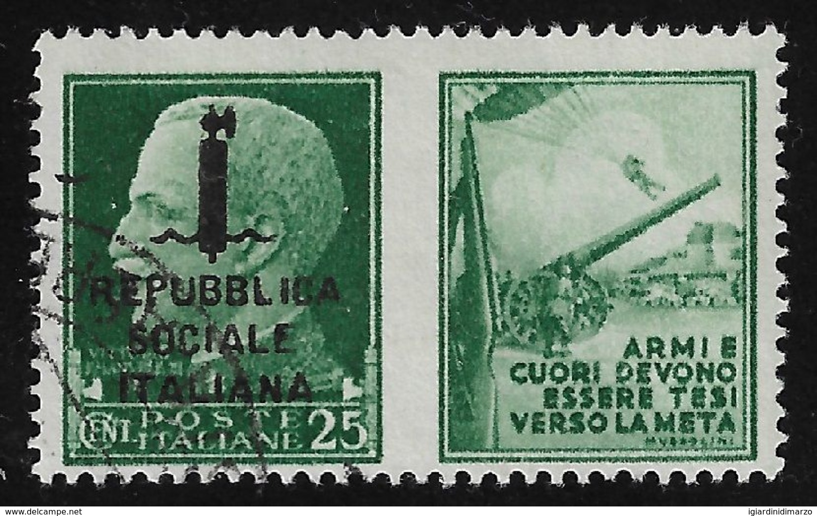 ITALIA RSI-PROPAGANDA DI GUERRA-1944 Valore Usato Da 25 C.con Soprastampa-in Ottime Condizioni. - Kriegspropaganda