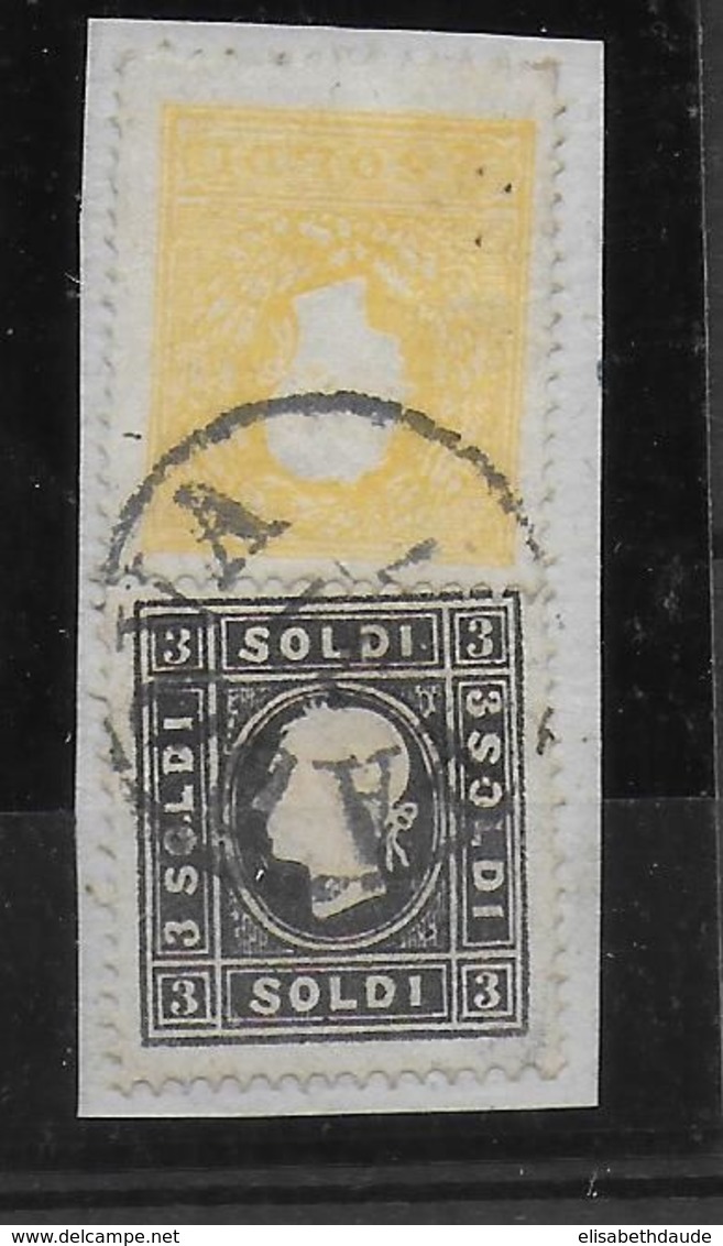 LOMBARDIE VENETIE - YVERT N°10+11  / Mi 6II + 7IIa OBLITERES PADOVA Sur FRAGMENT ! COTE YVERT = 335 EUR. - Lombardo-Venetien