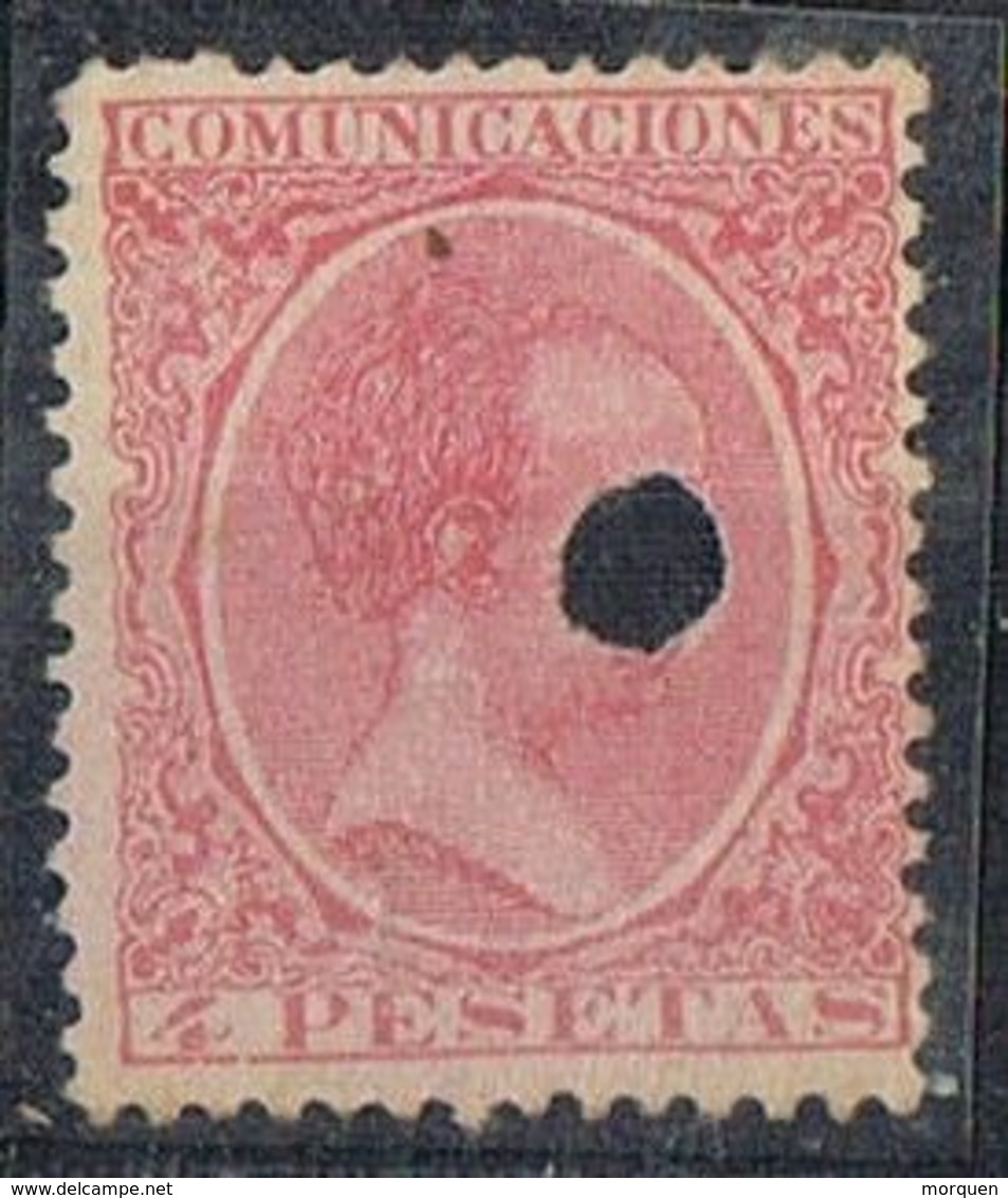 Sello  4 Pts Alfonso XIII Pelon, Falso Postal Tipo I, TELEGRAFOS, Perforado Telegrafico , Num 227FT º - Telegramas