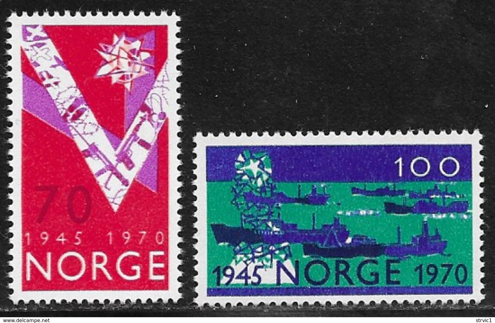 Norway, Scott # 555-6 Mint Hinged Liberation Anniv., 1970 - Unused Stamps