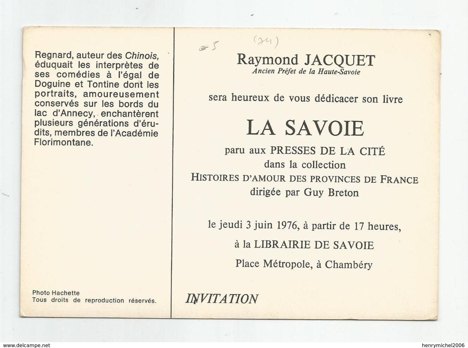 74 Doguine Et Tontine D'annecy Carte D'invitation  Jacquet Ancien Prefet De La Haute Savoie Auteur Livre Hist Amour 1976 - Annecy