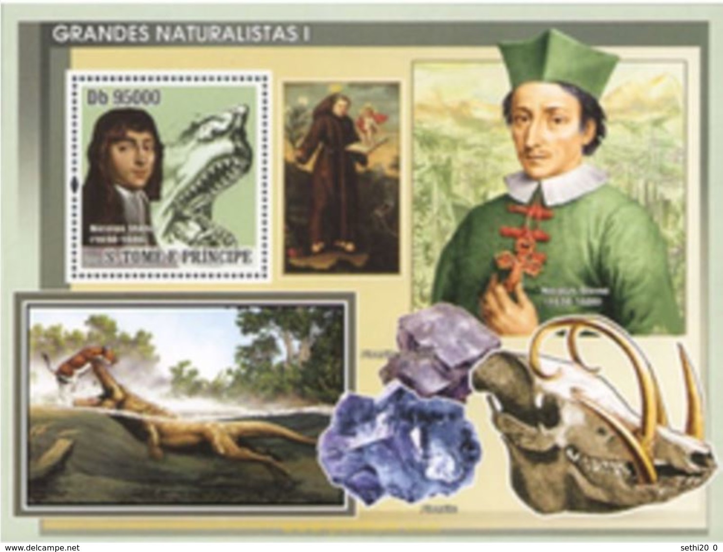 Saint Thomas 2008 Minerals Minéraux Fluorite Flourite Dinosaurs Dinosaures Nicolas STENON  MNH - Minéraux