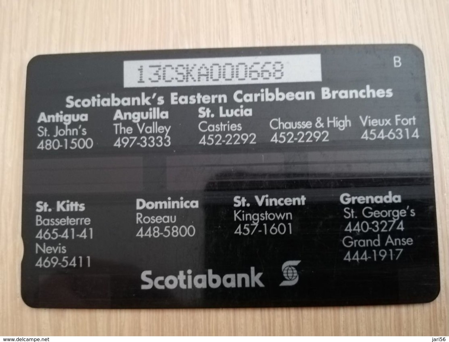 ST KITTS & NEVIS   GPT CARD $20,-   13CSKA     NO STK-13A  SCOTIABANK       Fine Used Card  **2351** - St. Kitts & Nevis