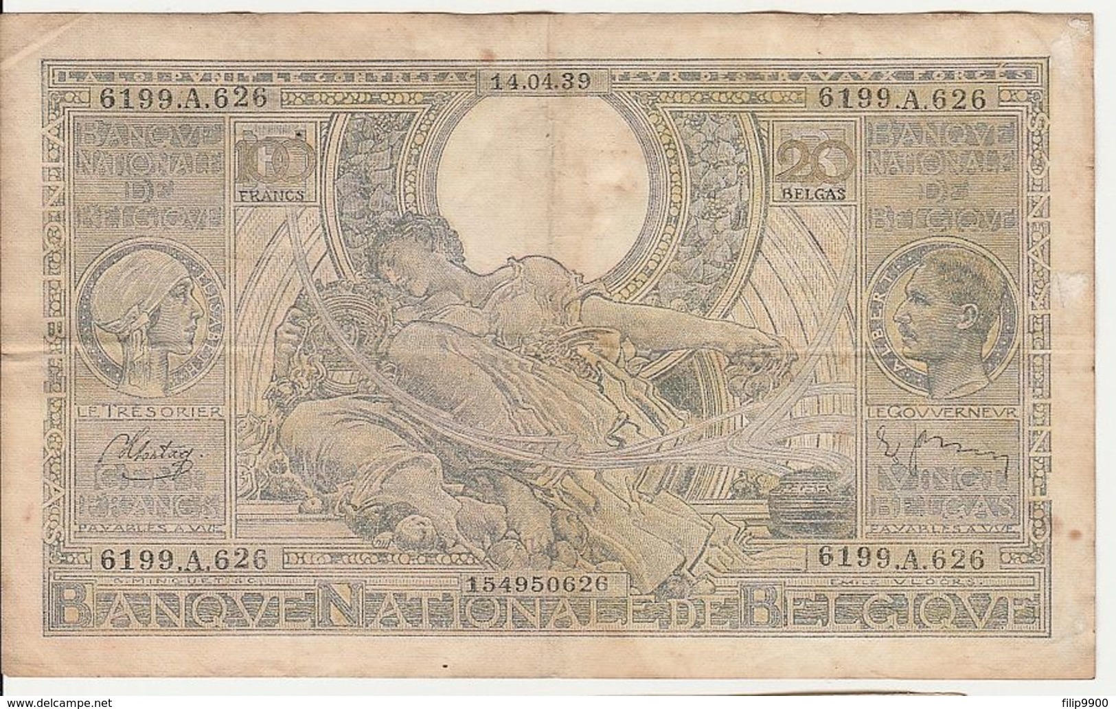 Banque Nationale De Belgique | 100 Francs - 20 Belgas - 1939 | Nationale Bank Van België - 100 Frank & 100 Frank-20 Belgas