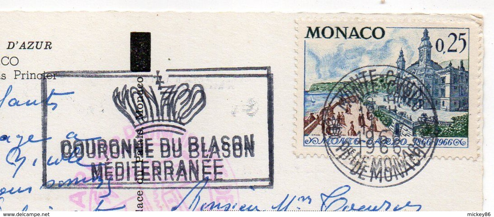 Monaco -- Tp Seul Sur Carte Postale Palais Princier--cachet ,flamme Avec Double Passages........à Saisir - Storia Postale