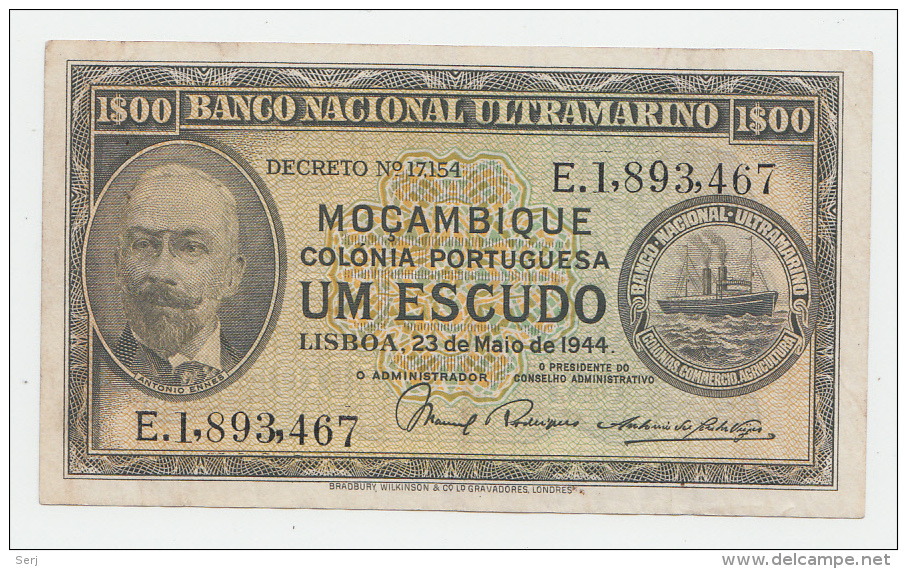 MOZAMBIQUE PORTUGAL 1 ESCUDO 1944 VF+ P 92 - Mozambique