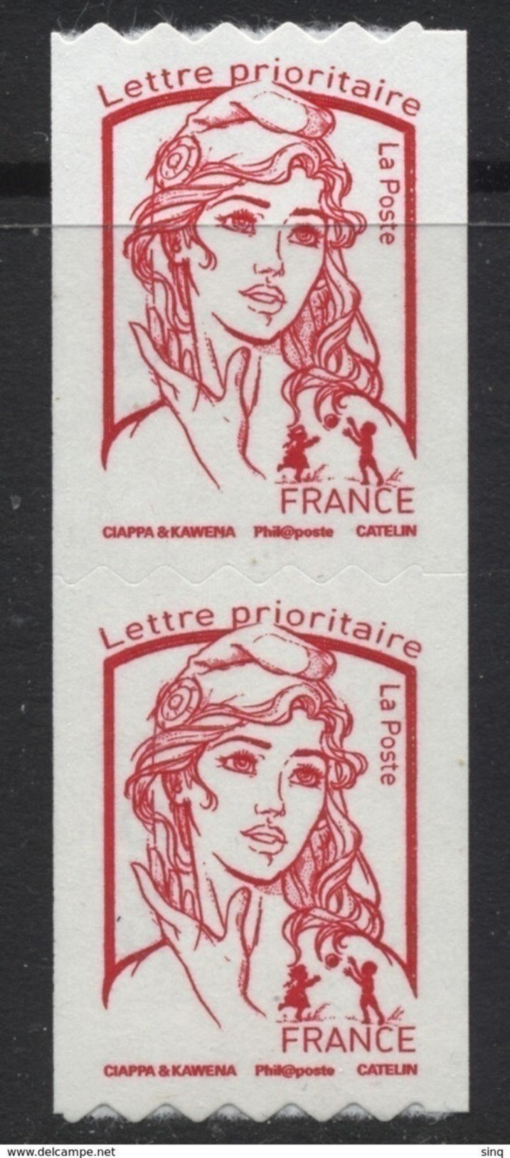 N° 1256 Marianne Ciappa Adhésif Roulette Rouge Année 2016, Valeur Faciale Lettre Prioritaire X2 - Autres & Non Classés