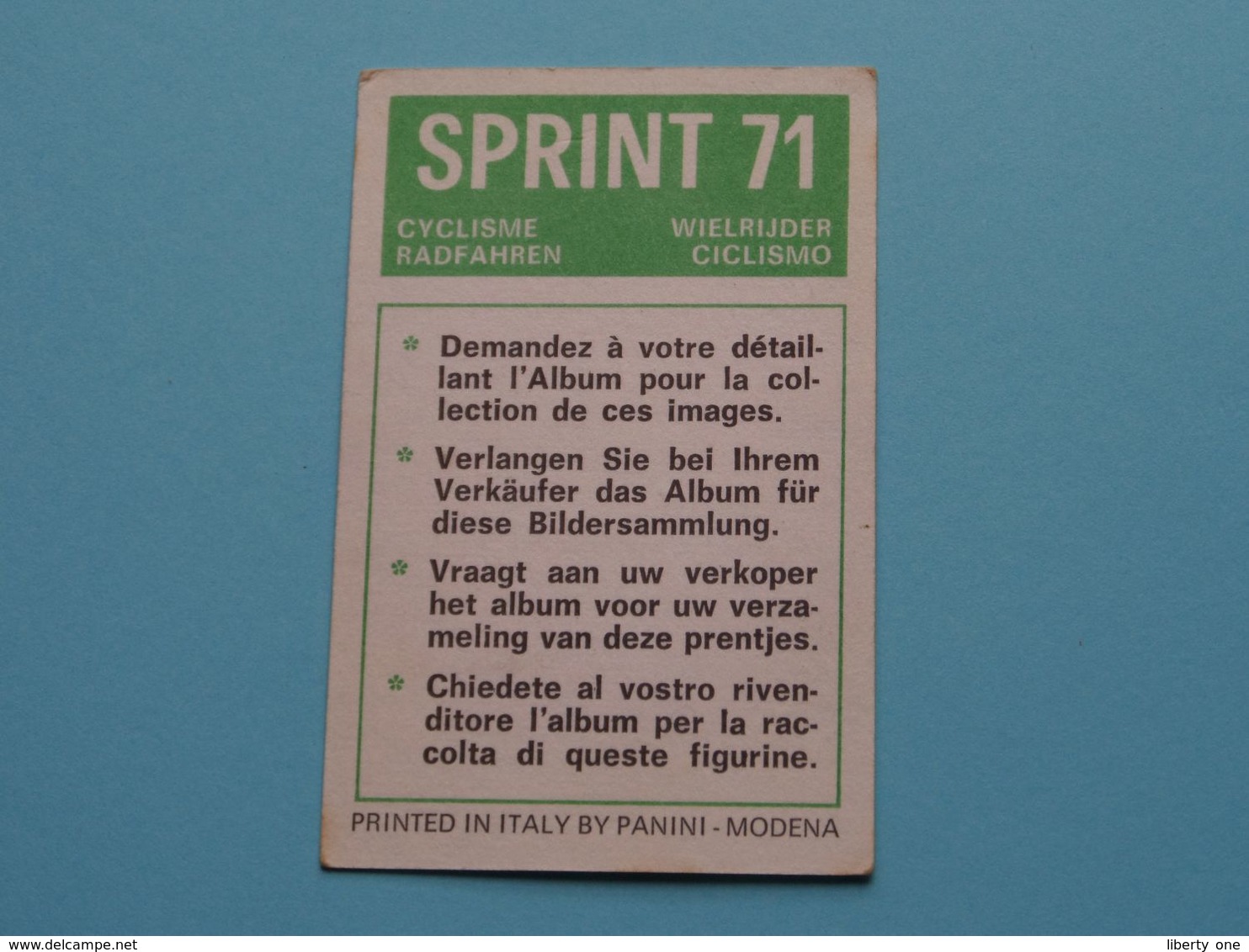 HERMAN VAN SPRINGEL België ( Sprint 71 >  Nr. 4 ) - Figurine PANINI Modena ( 2 Scans ) ! - Cyclisme