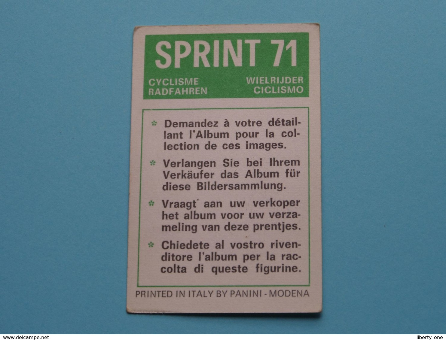ROGER DE VLAEMINCK België ( Sprint 71 >  Nr. 9 ) - Figurine PANINI Modena ( 2 Scans ) ! - Cyclisme