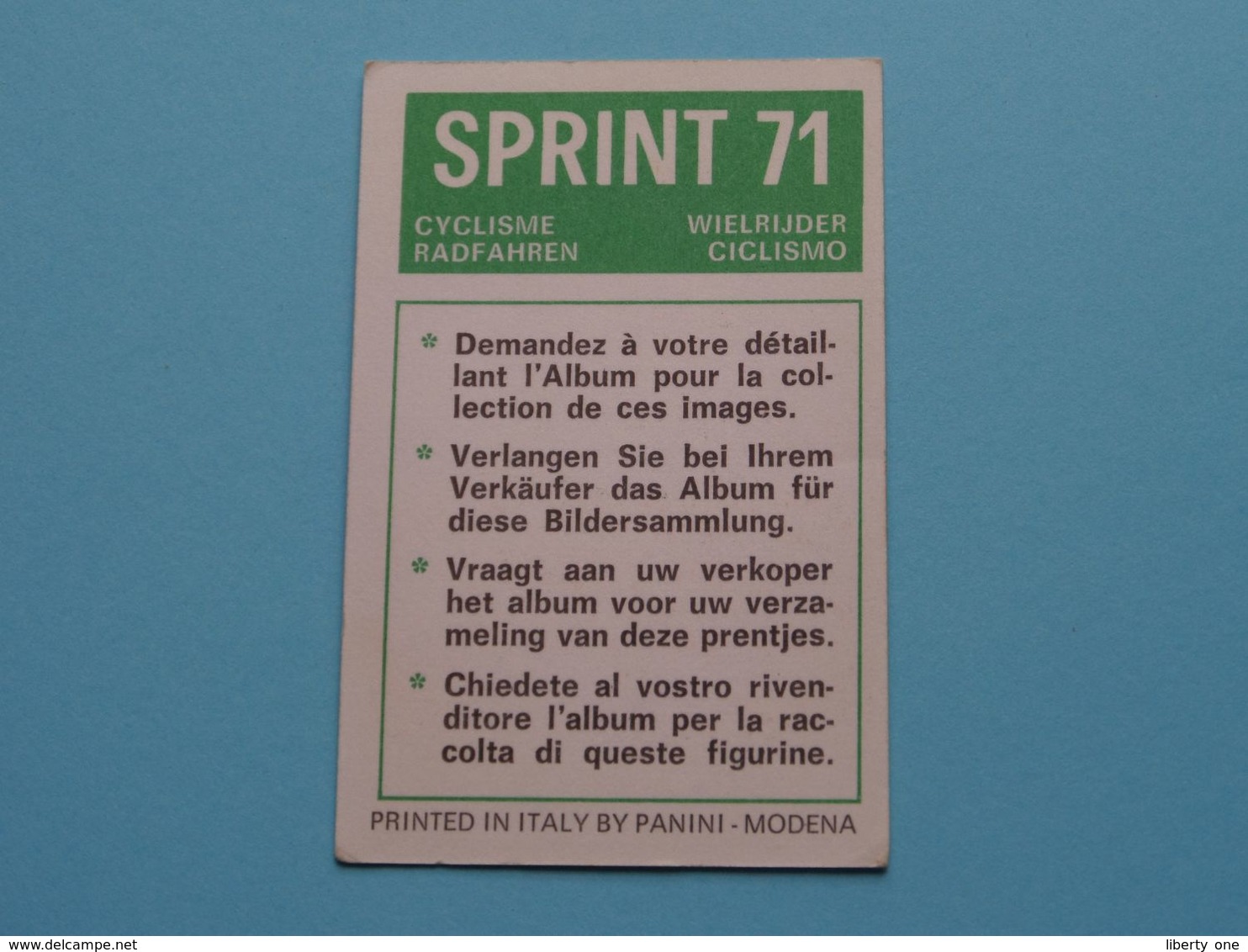 ERIC DE VLAEMINCK België ( Sprint 71 >  Nr. 10 ) - Figurine PANINI Modena ( 2 Scans ) ! - Cyclisme