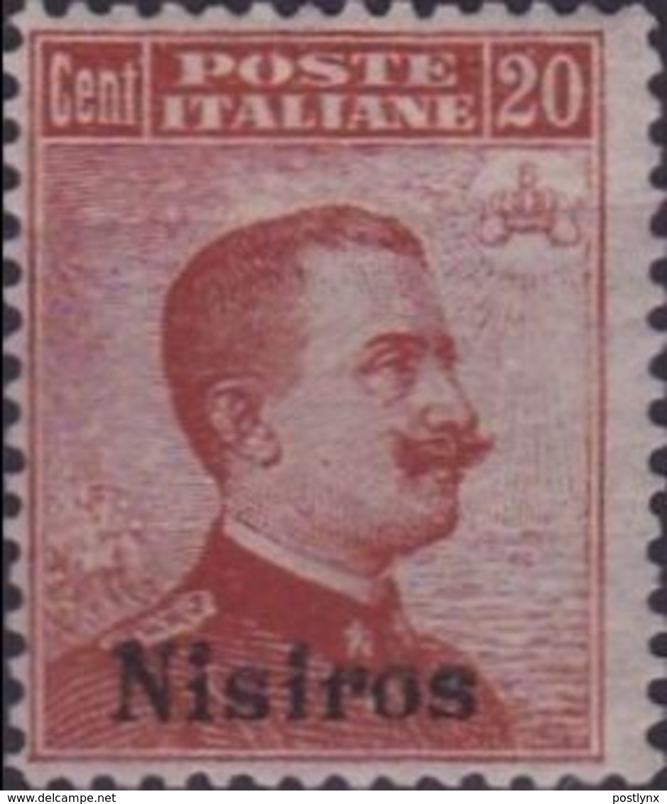 CV:€108.00 ITALIAN OCCUPATION NISIROS 1912 King 20c OVPT. - Egeo (Nisiro)