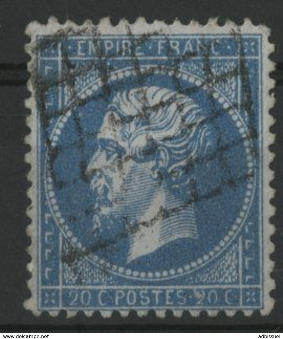 N° 22 Cote 60 € 20ct Bleu Oblitéré GRILLE - 1862 Napoleon III