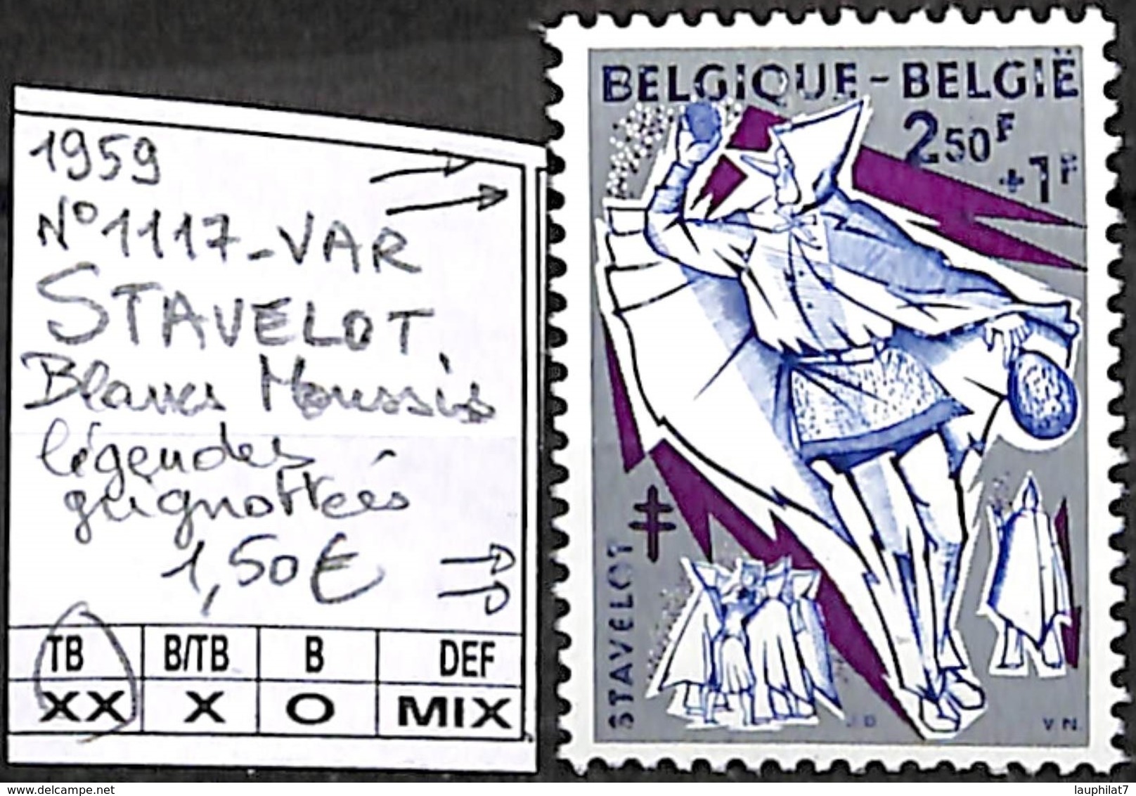 [849281]TB//**/Mnh-Belgique 1959 - N° 1117-VAR, STAVELOT, Blancs Moussis, Légendes Grignottées - Autres & Non Classés