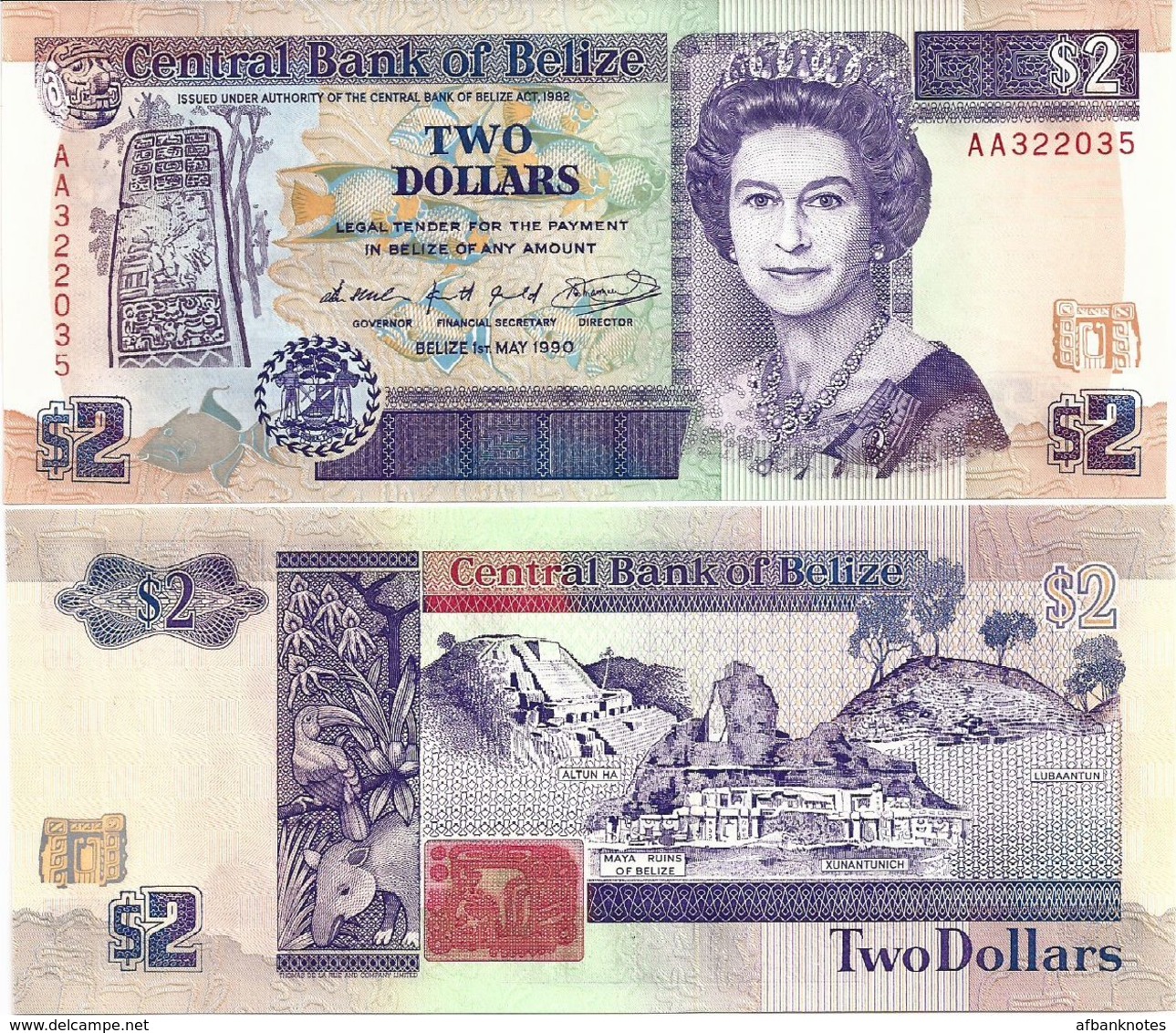 BELIZE      2 Dollars        P-52a       1.5.1990       UNC - Belize