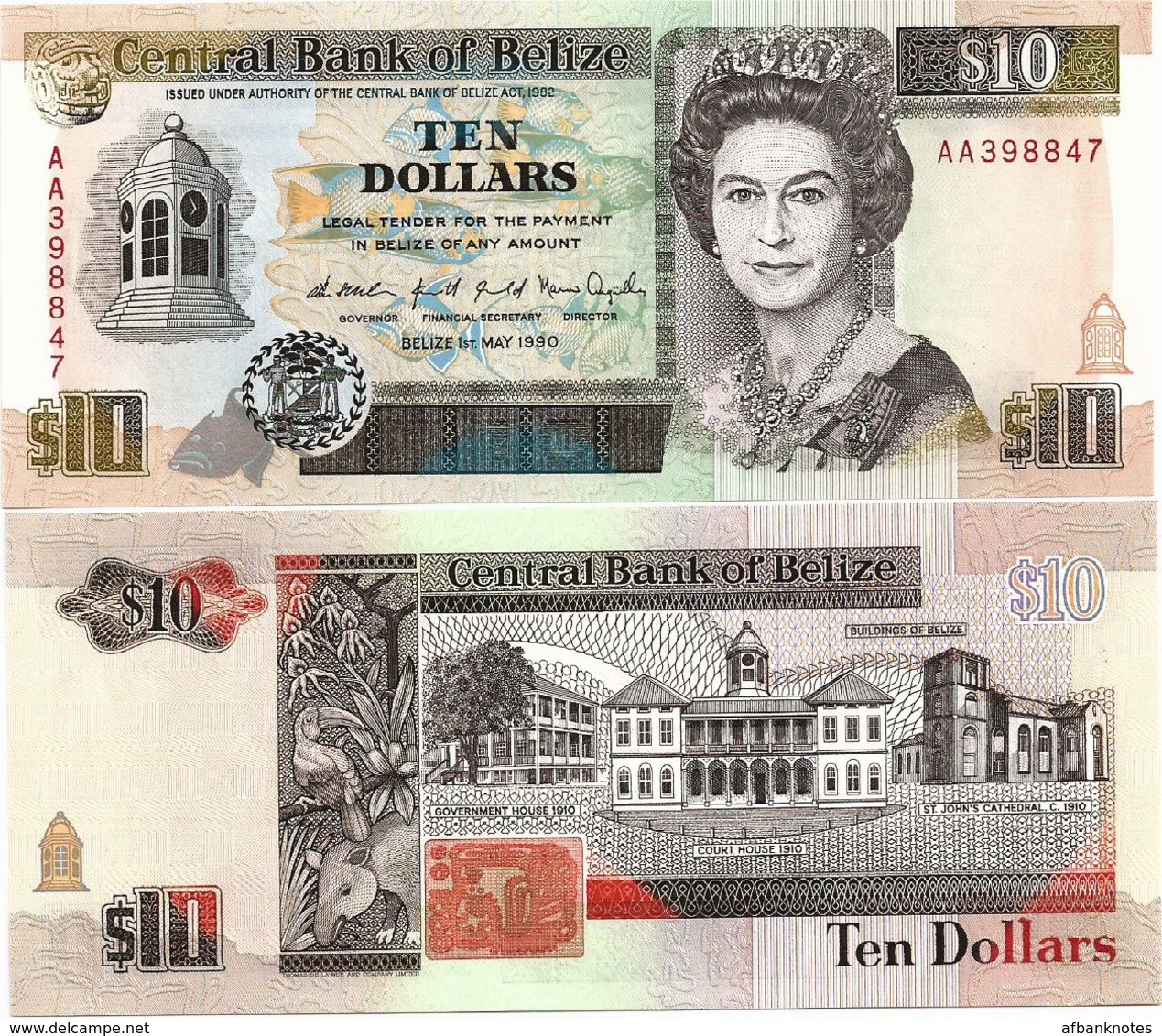 BELIZE      10 Dollars        P-54a       1.5.1990       UNC - Belize