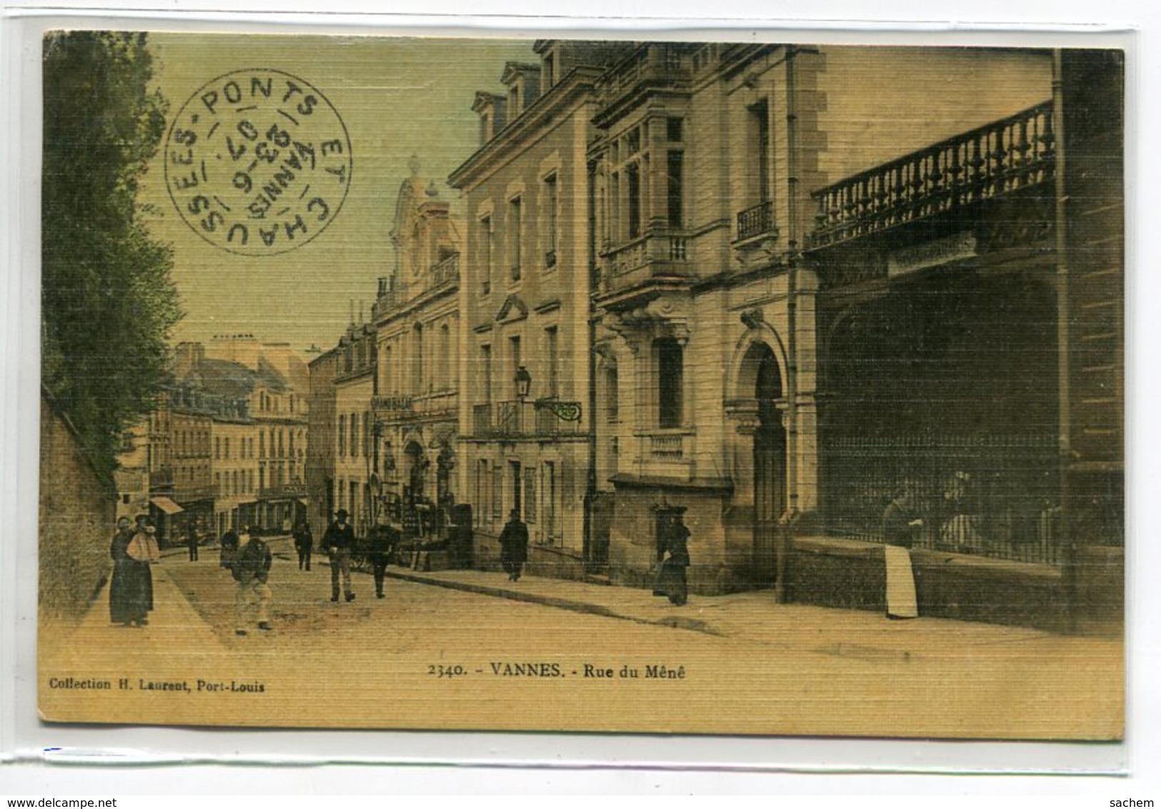 56 VANNES Bel Aspect Toilé Couleur Rue Du Méné Commerce Anim 1907 Timb - Coll H Laurent 2340    D15 2020 - Vannes