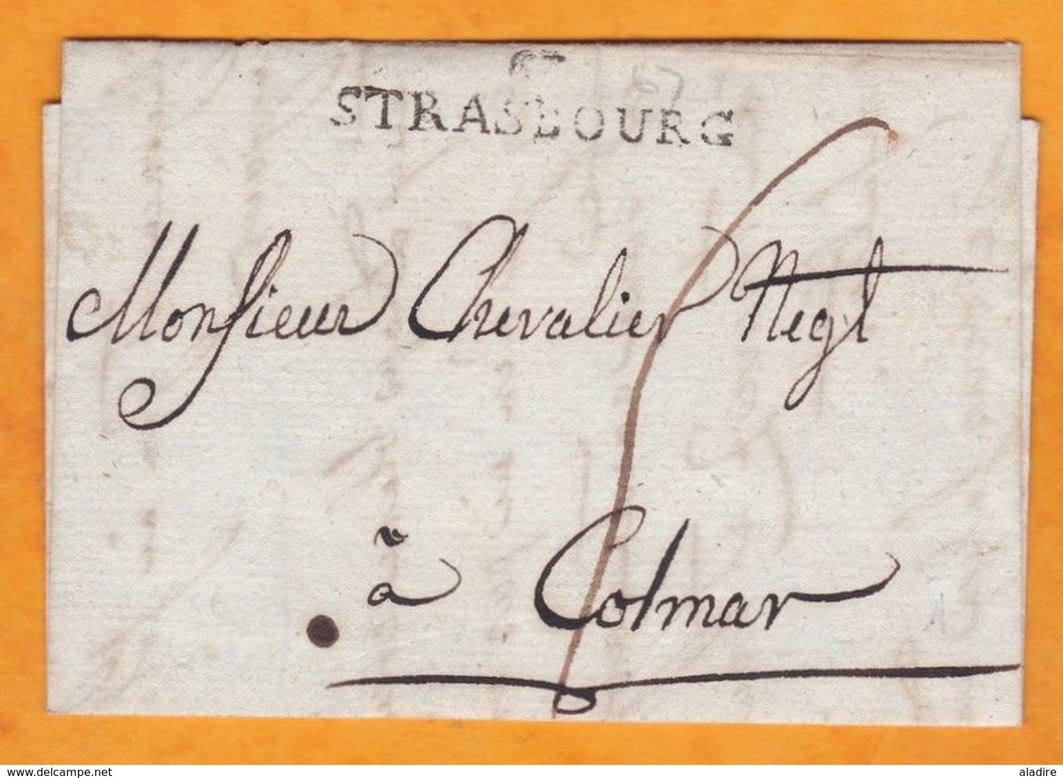 1797 - An VI - Marque Postale 67 Strasbourg (4 X 40 Mm) Sur LAC Vers Colmar, Haut Rhin - 1701-1800: Precursors XVIII