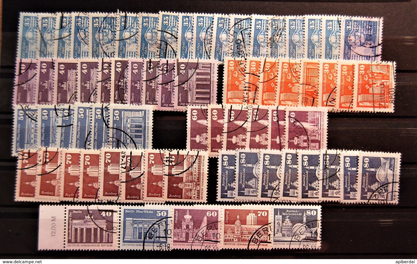 DDR East Germany -  325 1970's And 1980's Monuments Stamps Used On 5 Classement Cards - Collections (sans Albums)