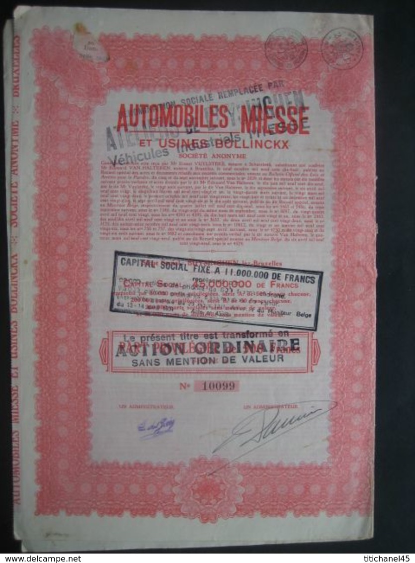 Action De Capital De 1929 BUYSINGHEN - AUTOMOBILES MIESSE ET USINES BOLLINCKX - Automobilismo