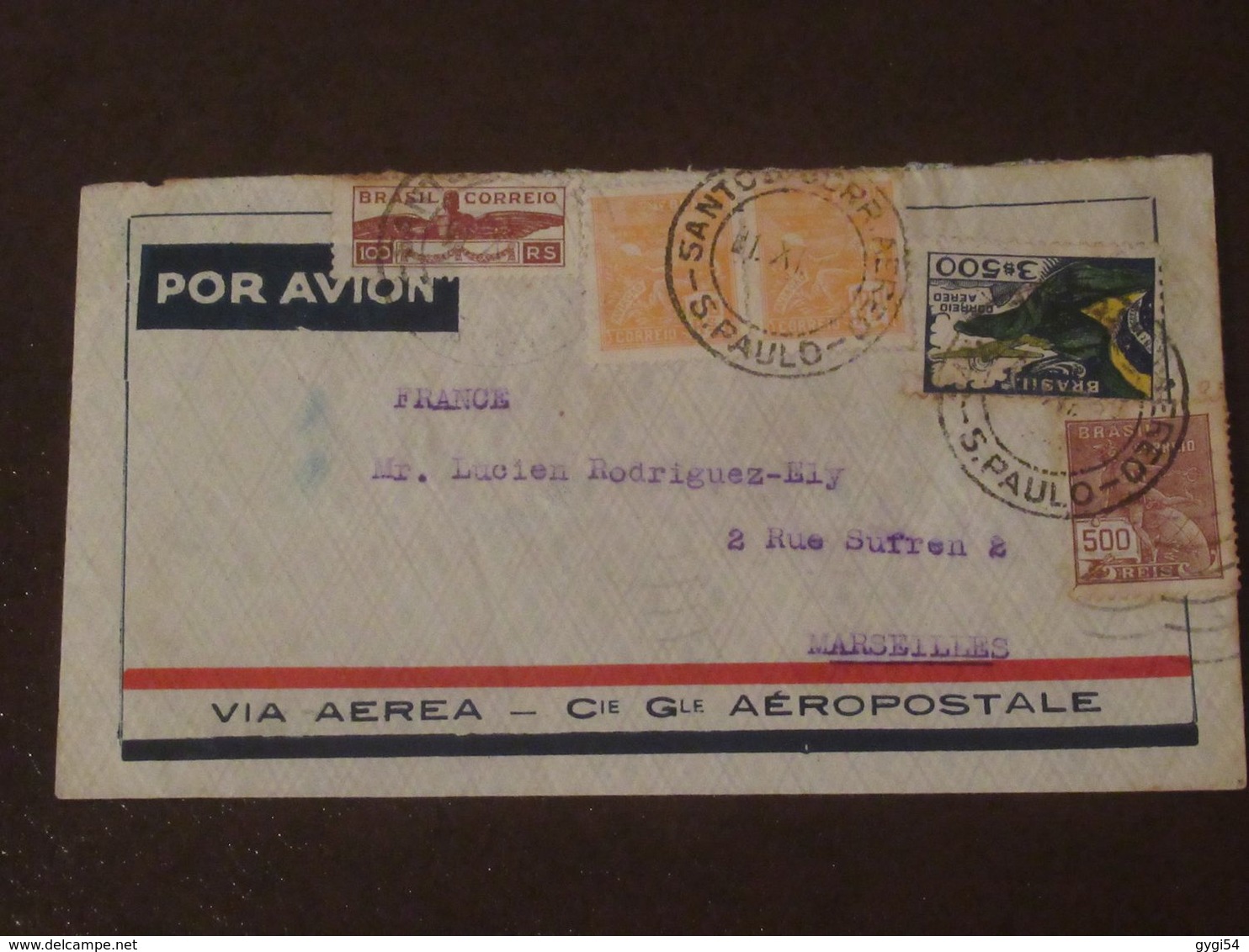 Brésil Lettre Par Avion Du 05 12 1937 De Sao Paulo Pour Marseille - Brieven En Documenten