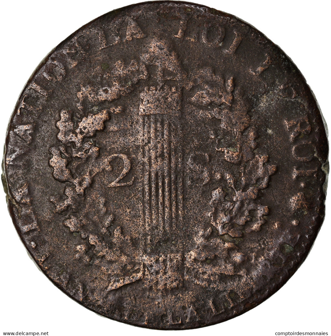 Monnaie, France, Louis XVI, 2 Sols François, 2 Sols, 1792, Rouen, TB, Bronze - Autres & Non Classés