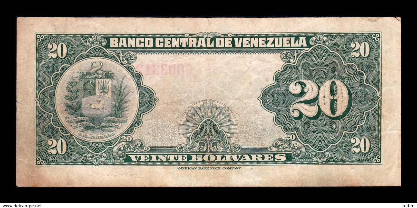 Venezuela 20 Bolívares Simón Bolívar 17.01.1952 Pick 32a BC/+ F/+ - Venezuela