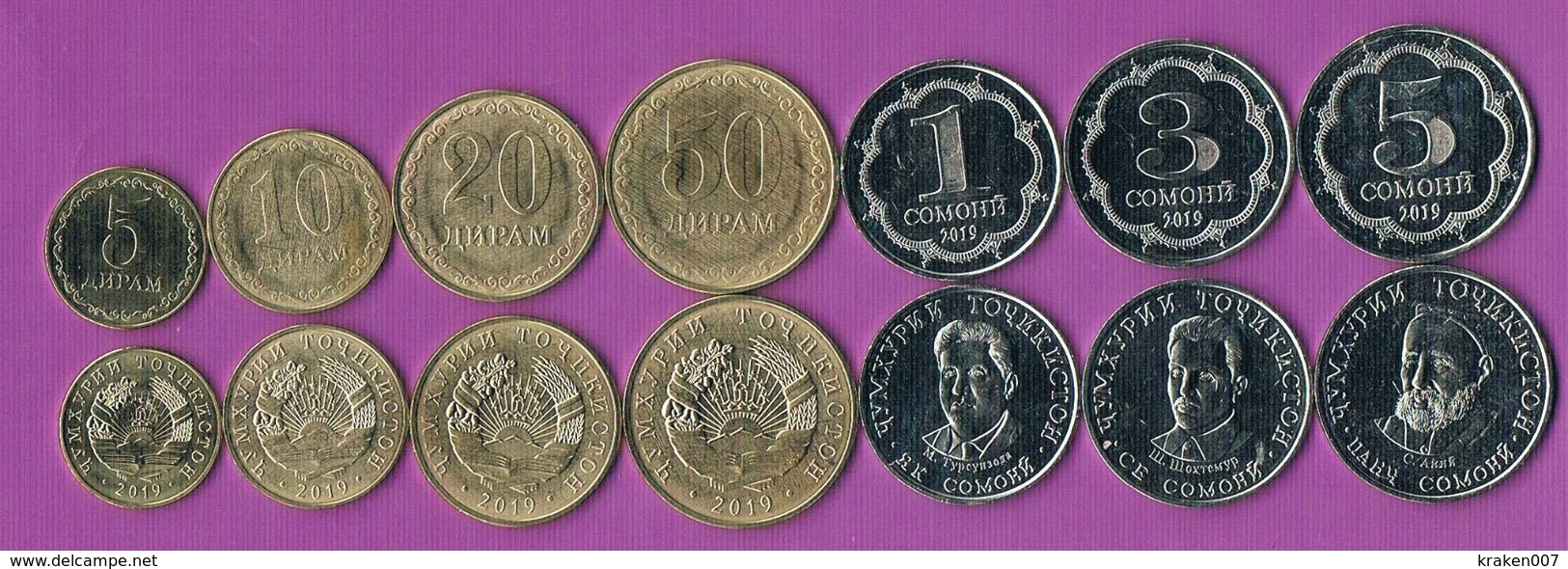 Tajikistan Set Of 7 Coins - 2019 - 5 Diram - 5 Somoni - Tadzjikistan