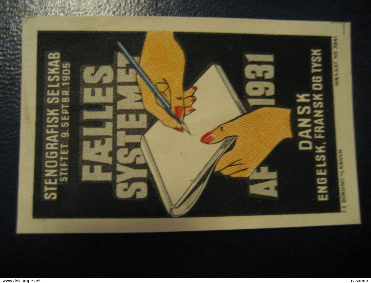 FAELLES SYSTEMET AF 1931 Stenography Stenographie Languages Language Poster Stamp Vignette DENMARK Label - Other & Unclassified
