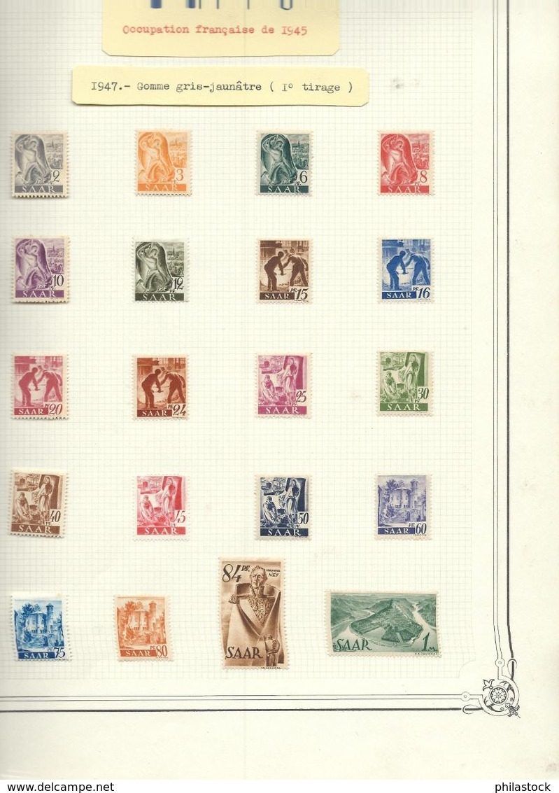 SARRE Jolie Petite Collection Tous Premiéres Charnières Propres 1947 à 1959 Complet Avec PA & Taxes - Colecciones & Series