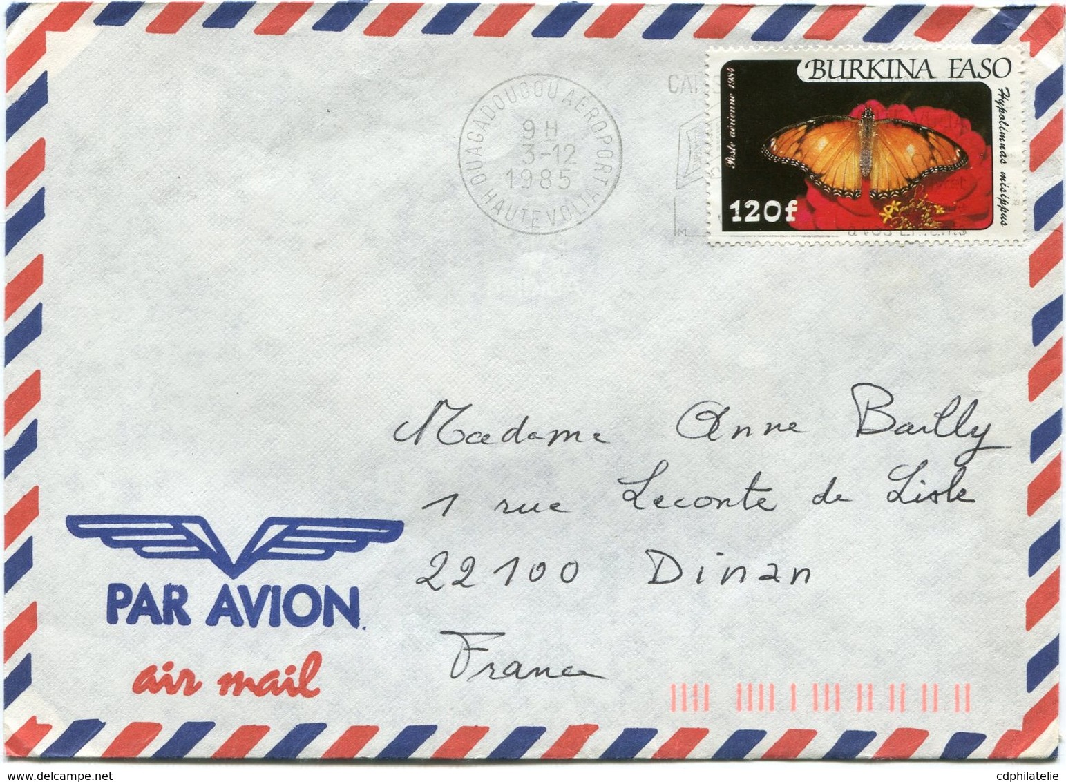 BURKINA FASO LETTRE PAR AVION DEPART OUAGADOUGOU AEROPORT 3-12-1985 HAUTE-VOLTA POUR LA FRANCE - Burkina Faso (1984-...)