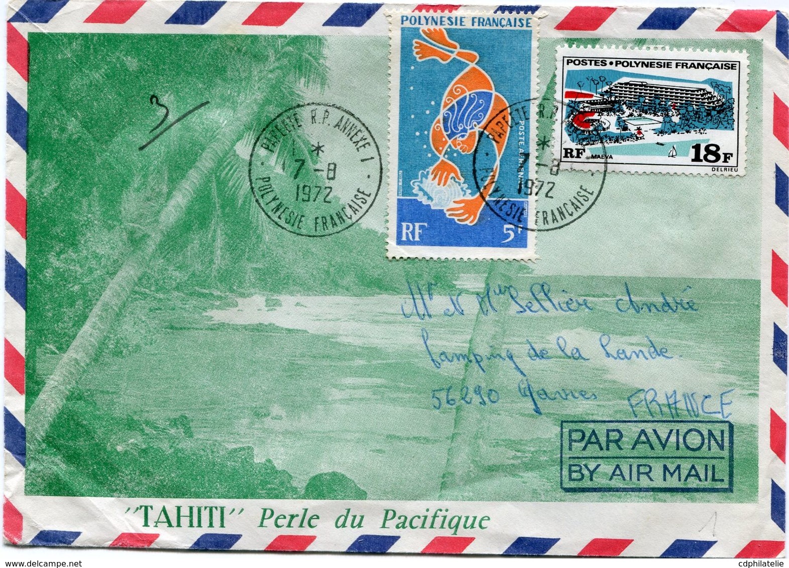 POLYNESIE FRANCAISE LETTRE PAR AVION DEPART PAPEETE 7-8-1972 POLYNESIE FRANCAISE POUR LA FRANCE - Storia Postale
