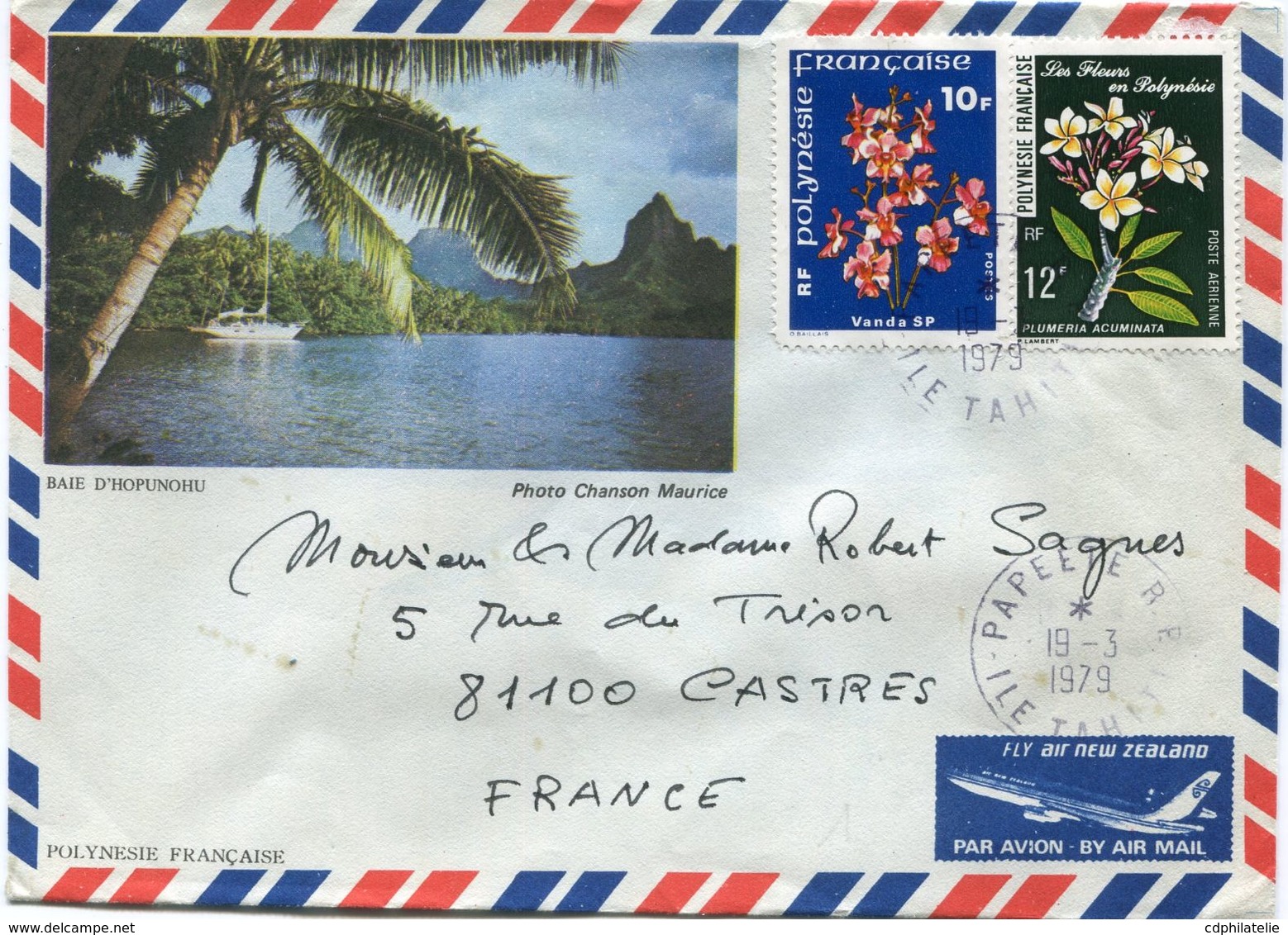 POLYNESIE FRANCAISE LETTRE PAR AVION DEPART PAPEETE 19-3-1979 ILE TAHITI POUR LA FRANCE - Brieven En Documenten