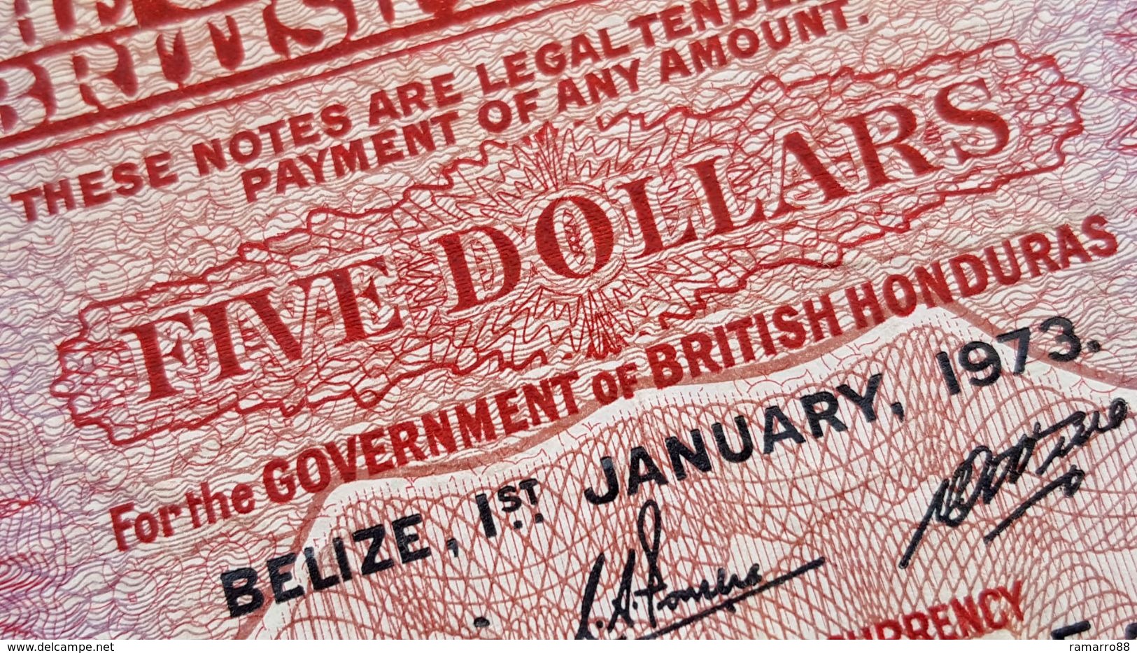 British Honduras / Belize 5 $ Dollars 1973 Queen Elizabeth II Pick 30c F+