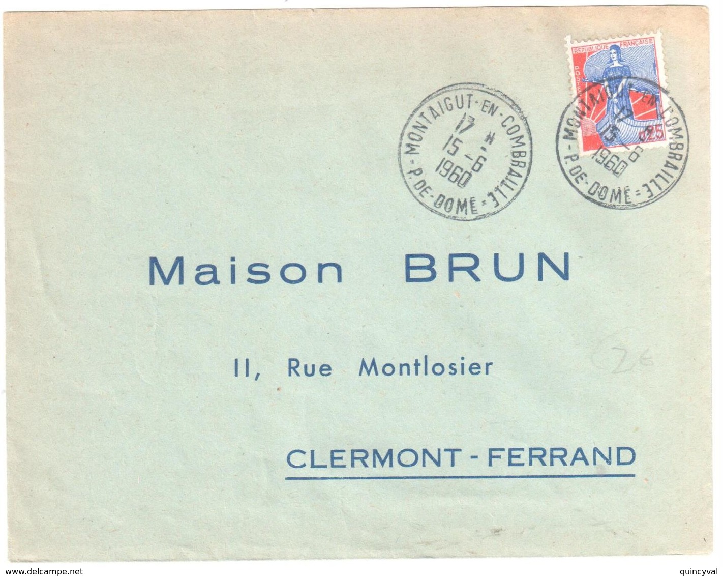 MONTAIGUT En COMBRAILLE Puy De Dôme 0,25 F Marianne à La Nef Yv 1234 Ob 15 6 1960 - Storia Postale