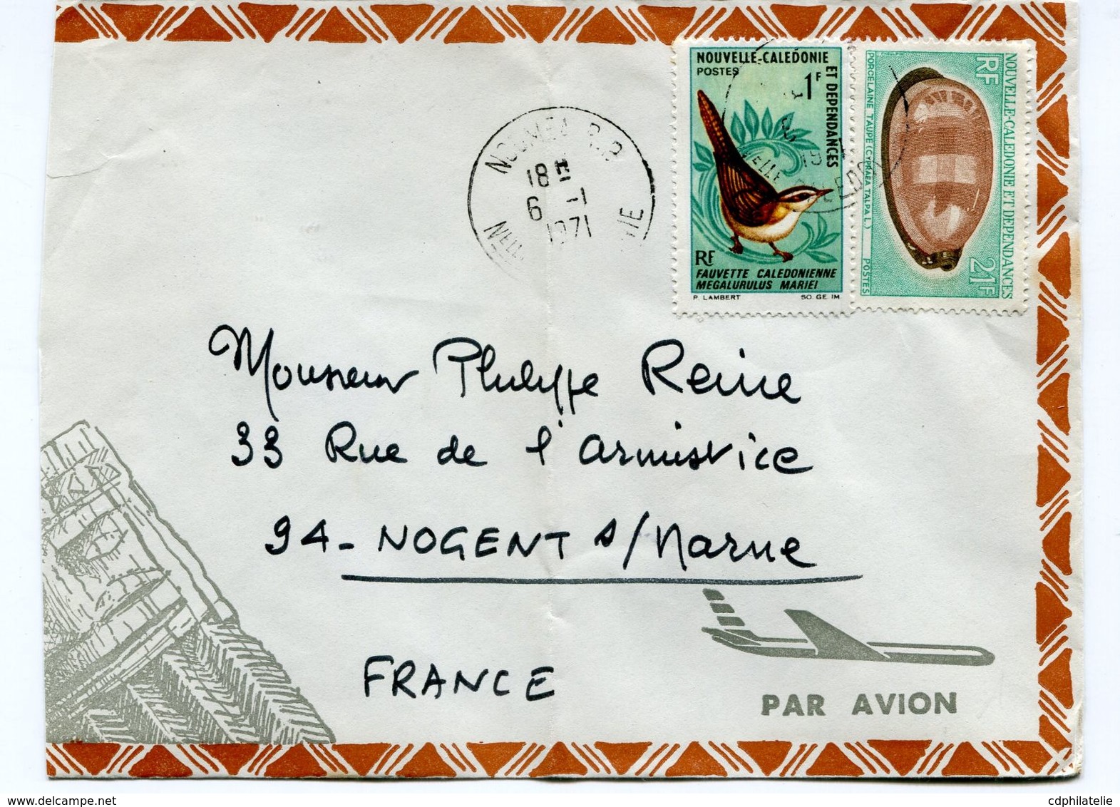 NOUVELLE-CALEDONIE LETTRE PAR AVION DEPART NOUMEA 6-1-1971 NOUVELLE-CALEDONIE POUR LA FRANCE - Cartas & Documentos