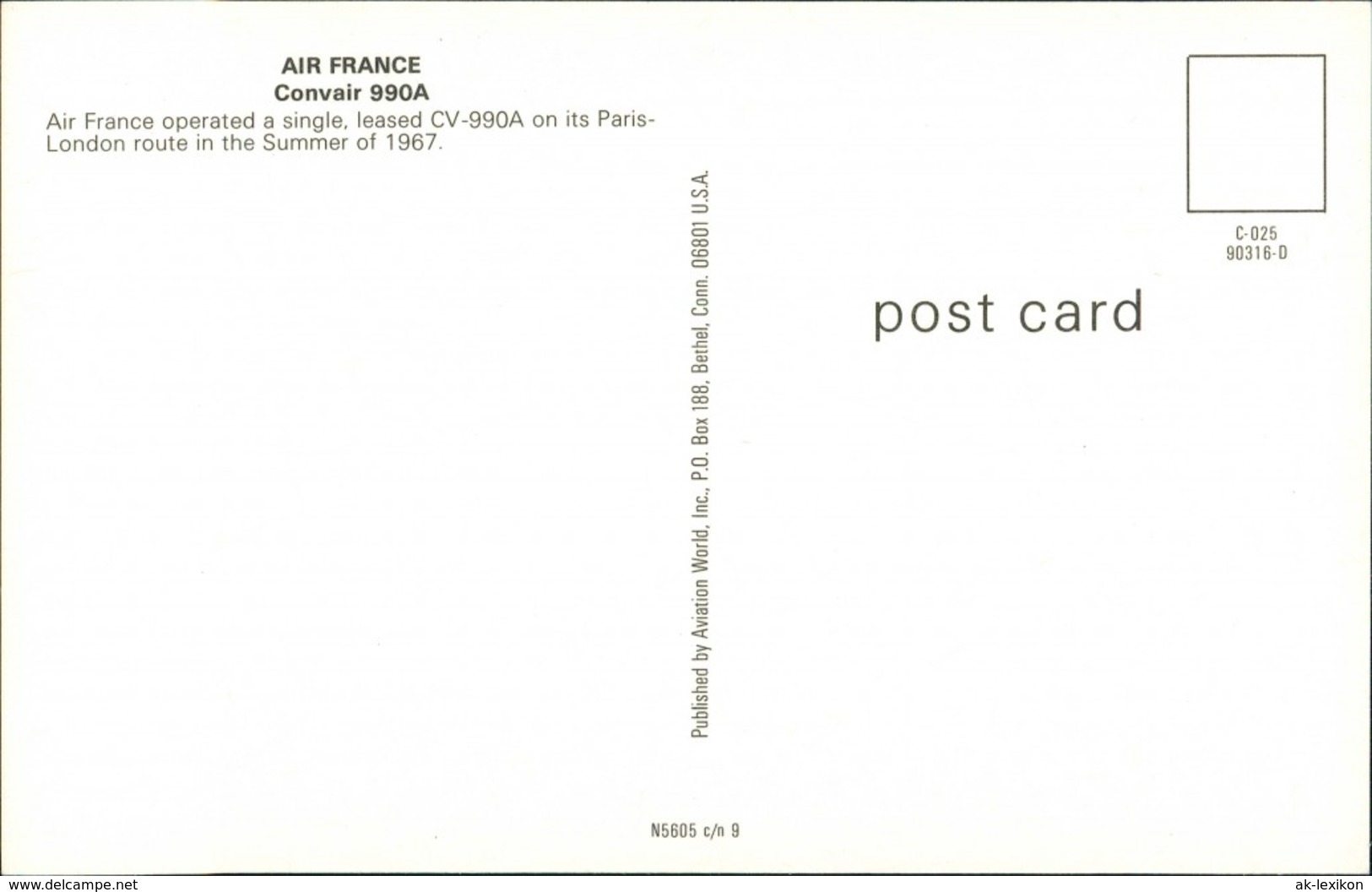 Ansichtskarte  Flugzeug AIR FRANCE Convair 990A Paris-London 1967/1990 - 1946-....: Modern Era