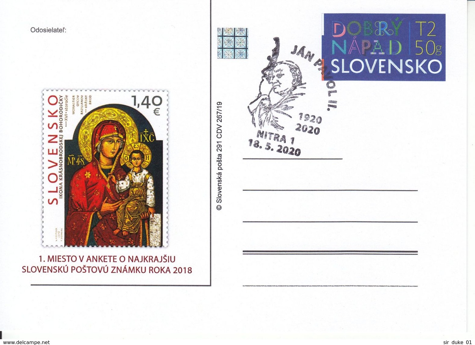 Slovacchia Slovakia Giovanni Paolo II Centenario Nascita 1920 2020 - Birth John Paul II Annullo Postmark - Nitra - Papi