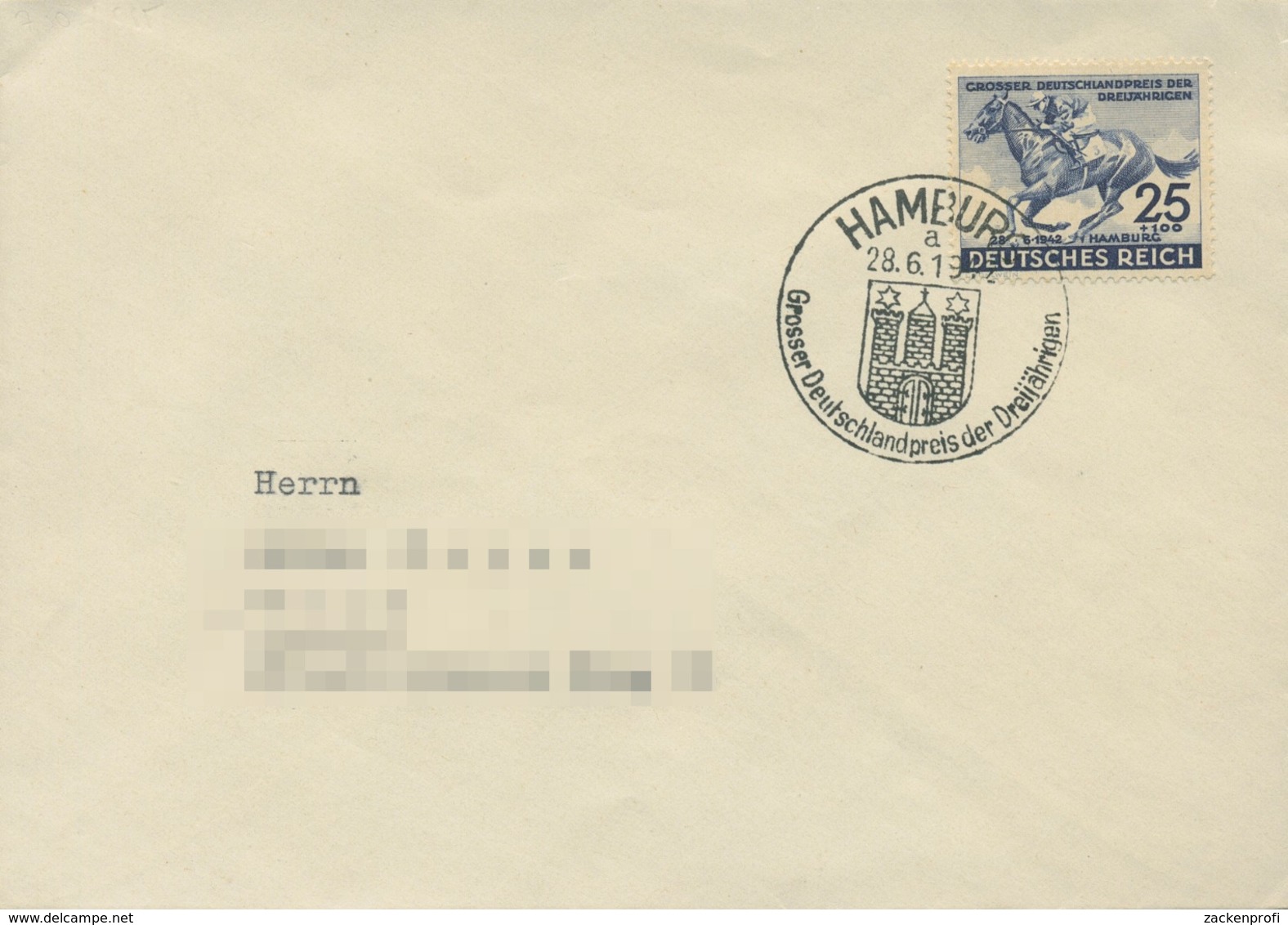 Deutsches Reich 1942 Deutsches Derby 814 Sonderstempel Auf Brief (X18126) - Storia Postale