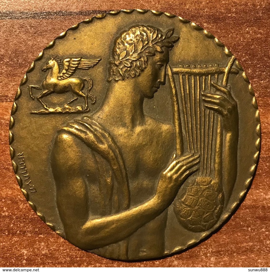 Médaille Louis Muller Décor Orphée Grec Torse Nu Harpe Pégasse (Harmonie Patria Tienen 1972) 70 Mm - 160 Gr Rare - Other & Unclassified