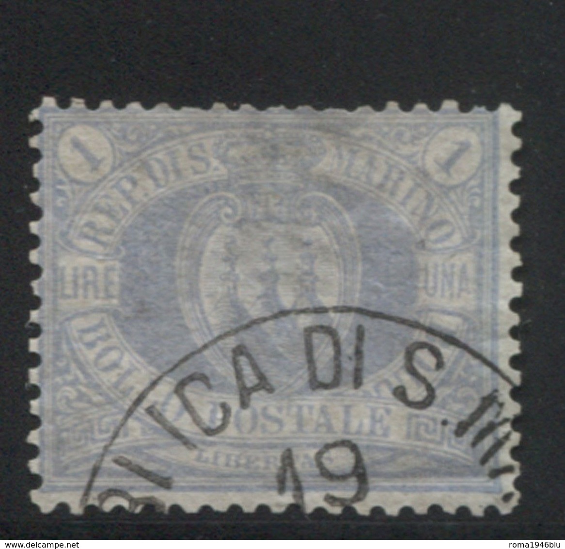 SAN MARINO 1894 1 LIRA AZZURRA USATA - Oblitérés