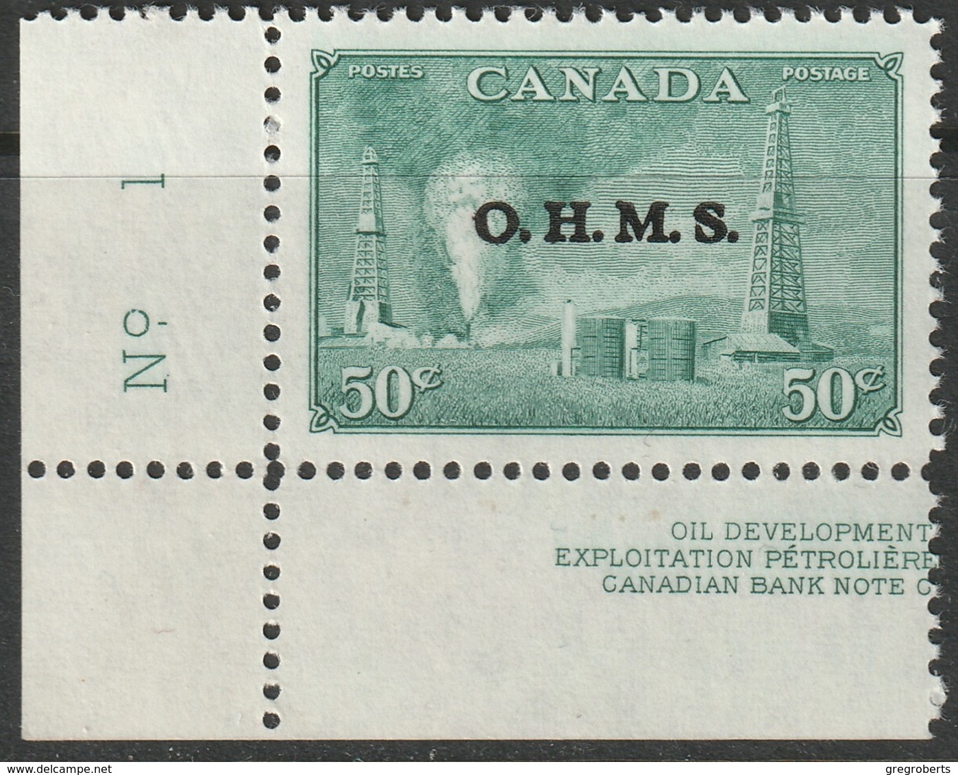 Canada Sc O11 Official MNH LL Plate Corner Single - Surchargés