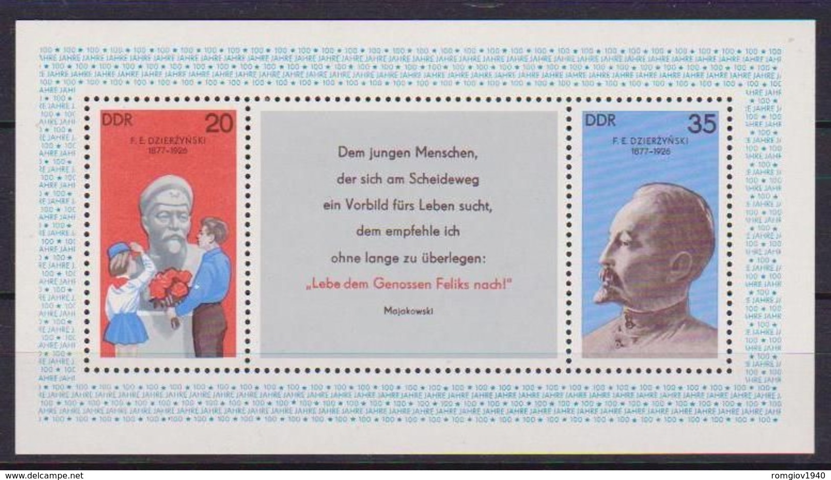 GERMANIA DEMOCRATICA DDR FOGLIETTI 1977 FELIKS DSERSCHINSKIJ UNIF. BF 49 MNH XF - 1st Day – FDC (sheets)